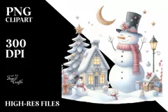 Washed Watercolor Snowman, PNG Product Image 2