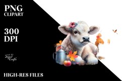 Colorful Baby Cow with Autumn Scene PNG Product Image 3