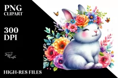 Whimsical Rabbit with Flower Crown, Vibrant PNG Product Image 1