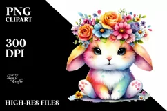Whimsical Rabbit with Flower Crown, Vibrant PNG Product Image 1