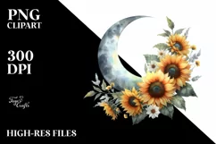 Colorful Half Moon with Sunflowers, PNG Product Image 3