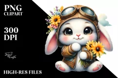 Colorful Watercolor Small Baby Bunny with Aviator Suit | Product Image 3