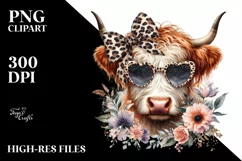 Elegant Highland Cow Sunglasses Sticker | Clipart Product Image 3