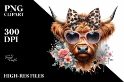 Elegant Highland Cow Sunglasses Sticker | Clipart Product Image 3