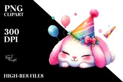 Colorful Bunny with Party Hat PNG Product Image 2
