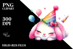 Colorful Bunny with Party Hat PNG Product Image 2