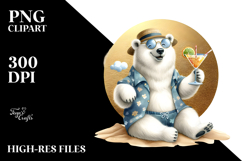 Happy Polar Bear in Beachwear Drinking Cocktail Product Image 2