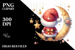 Cute Santa with Gnomes, Retro PNG Product Image 1