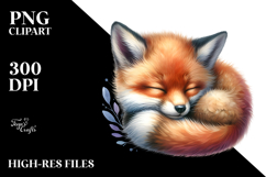Vibrant Watercolor Baby Fox Sleeping | Sublimation | Clipart Product Image 2