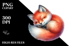 Vibrant Watercolor Baby Fox Sleeping | Sublimation | Clipart Product Image 2
