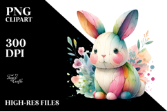 Watercolor Colorful Bunny Made of Wood PNG Product Image 2