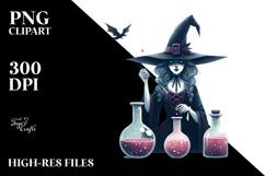 Whimsical Vintage Witch, Watercolor PNG Product Image 2