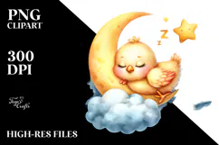 Cute Baby Chicken on Moon, Transparent PNG Product Image 2
