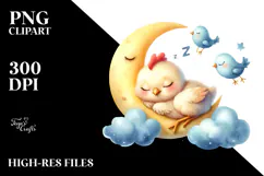 Cute Baby Chicken on Moon, Transparent PNG Product Image 2