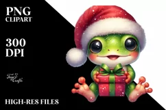 Cute Baby Frog with Santa Hat PNG Product Image 3