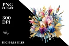 bouquet of Iris with Gold Foil Splashes | Clipart Product Image 3