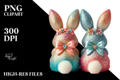 Colorful Vintage Bunnies Sitting View from Back with Bow, Product Image 2