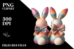 Colorful Vintage Bunnies Sitting View from Back with Bow, Product Image 2