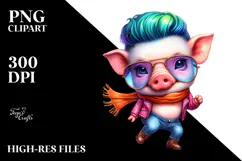 Cute Baby Pig Dancing, Vibrant Drawing PNG Product Image 2