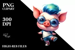 Cute Baby Pig Dancing, Vibrant Drawing PNG Product Image 1