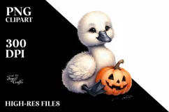 Cute Baby Swan with Pumpkin, PNG Product Image 3