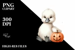 Cute Baby Swan with Pumpkin, PNG Product Image 3