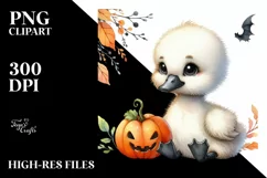 Cute Baby Swan with Pumpkin, PNG Product Image 1