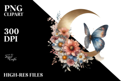 Boho Butterfly Half Spring Flowers Watercolor Digital Art Product Image 2