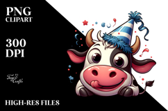 Cartoon Cow with Party Hat PNG Product Image 2