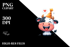 Joyful Cow with Party Hat PNG Product Image 2