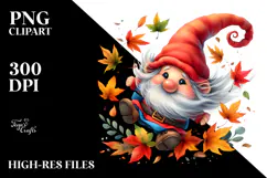 Colorful Gnome with Autumn Leaves PNG Product Image 2