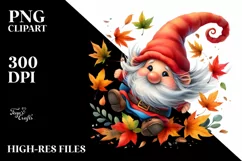 Colorful Gnome with Autumn Leaves PNG Product Image 3