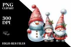 Cute Christmas Gnomes with Snowman, PNG Product Image 2