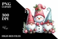 Cute Christmas Gnomes with Snowman, High-Quality PNG Product Image 2