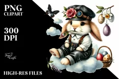 Bunny with Vintage Hat and Eggs, Transparent PNG Product Image 2