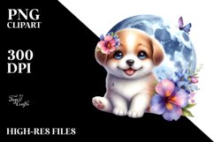 Watercolor Lobelia Moon Dog Clipart Product Image 3