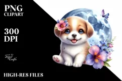 Watercolor Lobelia Moon Dog Clipart Product Image 3