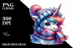 Colorful Unicorn with Winter Scarf PNG Product Image 1