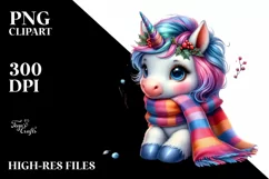 Colorful Unicorn with Winter Scarf PNG Product Image 1