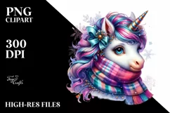 Colorful Unicorn with Winter Scarf PNG Product Image 3