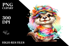Watercolor Otter Summer Crazy Eyes | Sublimation | Clipart Product Image 2