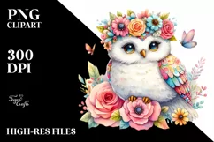 Vibrant Owl with Flower Crown, Pastel PNG Product Image 1