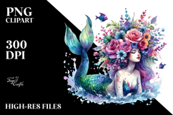 Cute Mermaid Floral Wreath PNG Product Image 2
