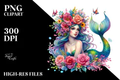 Mermaid with Floral Wreath PNG Product Image 2