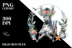 Young Zebra with Flowers Sitting on Beach Chair | Clipart Product Image 3
