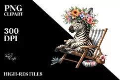 Young Zebra with Flowers Sitting on Beach Chair | Clipart Product Image 3