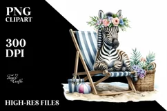 Young Zebra with Flowers Sitting on Beach Chair | Clipart Product Image 3