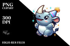 Jumping Rhino with Party Hat PNG Product Image 2