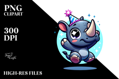 Goofy Cartoon Rhino with Party Hat, High-Res PNG Product Image 2