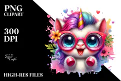 Crazy Eyes Baby Unicorn with Sunglasses, Transparent PNG Product Image 2